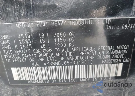 2015 Subaru Legacy 2.5I Limited from USA, damaged, VIN 4S3BNBJ65F3019613